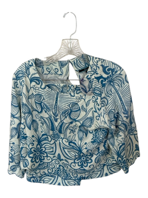 Shore Size M Blue & Aqua Cotton High Waist Botanical Scallop Detail Short Set Blue & Aqua / M