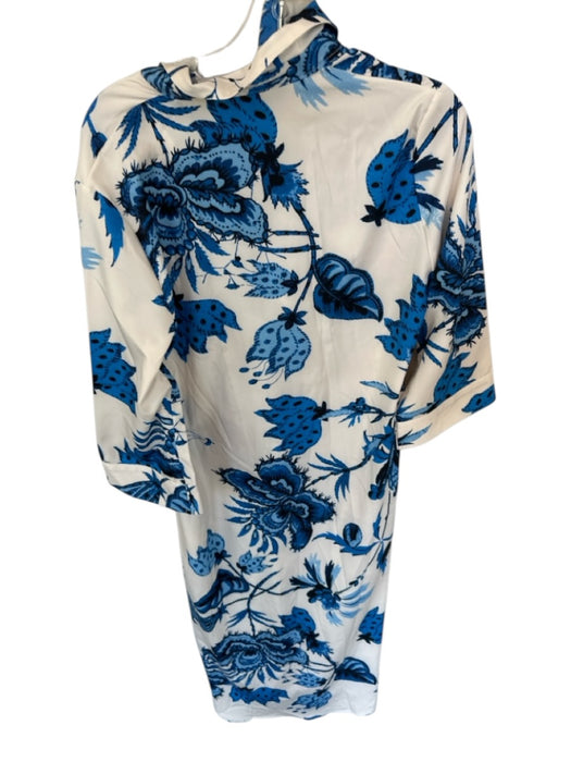 Sunday Up Size Est S Blue & Cream Polyester Long Sleeve Botanical Belted Dress Blue & Cream / Est S
