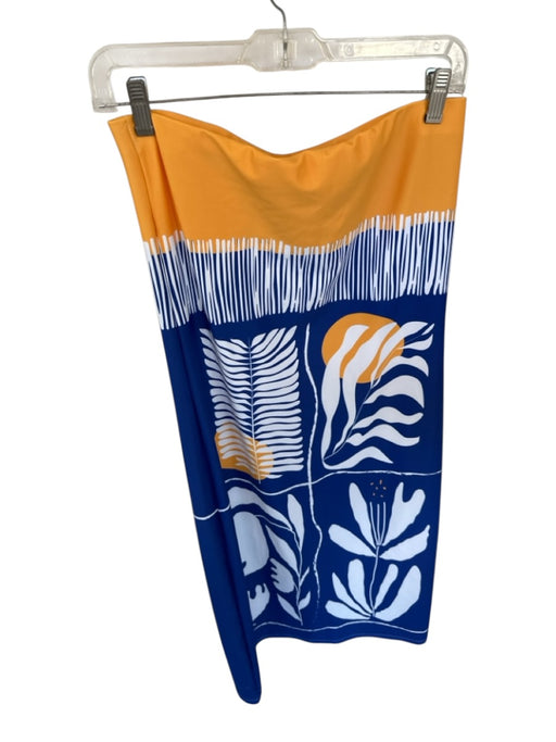 Michelle Parisou Size Est S/M Blue & Orange Strapless Plants Maxi Dress Blue & Orange / Est S/M