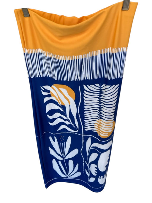 Michelle Parisou Size Est S/M Blue & Orange Strapless Plants Maxi Dress Blue & Orange / Est S/M