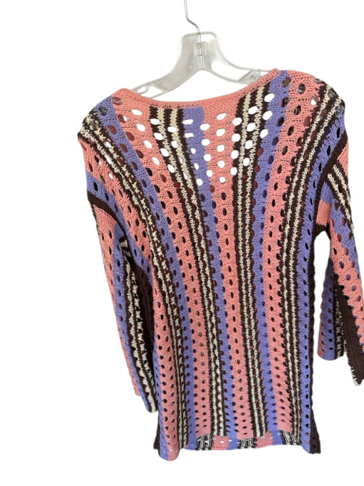 Olivaceous Size M Pink & Purple Long Sleeve Macrame Cover Up Dress Pink & Purple / M