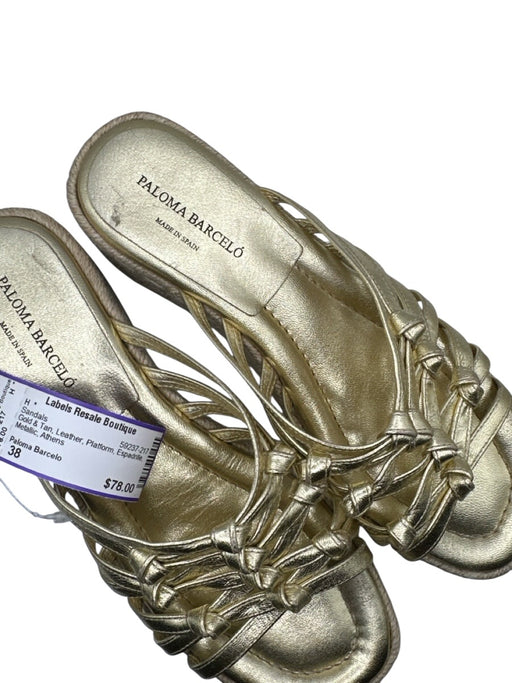 Paloma Barcelo Shoe Size 38 Gold & Tan Leather Platform Espadrille Sandals Gold & Tan / 38