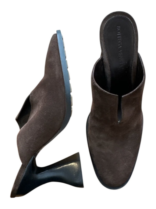 Bottega Veneta Shoe Size 37 Chocolate Brown Suede Chunky Heel Slit Mules Chocolate Brown / 37