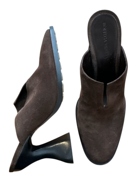 Bottega Veneta Shoe Size 37 Chocolate Brown Suede Chunky Heel Slit Mules Chocolate Brown / 37