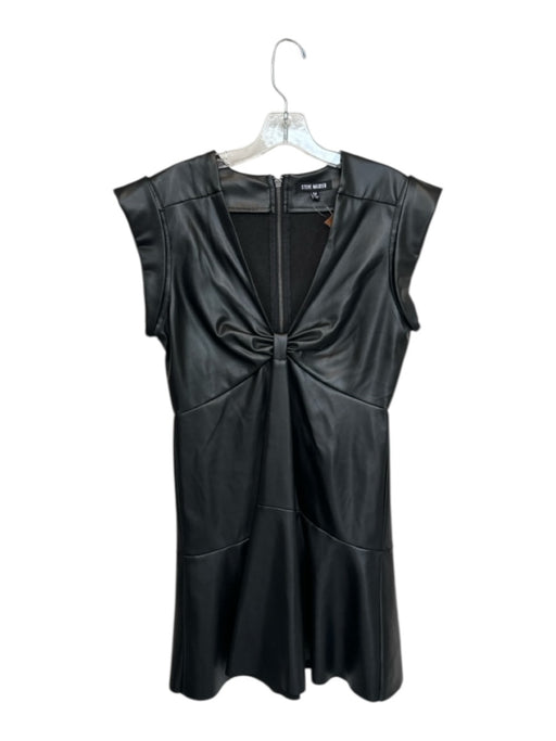 Steve Madden Size M Black Vegan Leather Cap Sleeve Knot Back Zip Dress Black / M