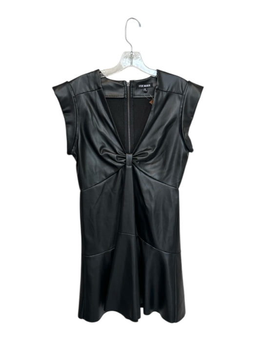 Steve Madden Size M Black Vegan Leather Cap Sleeve Knot Back Zip Dress Black / M