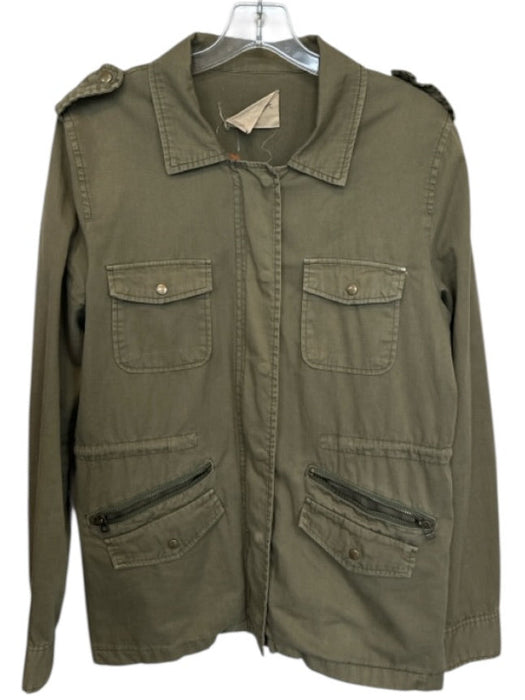 Velvet Size L Army Green Cotton Long Sleeve Snap buttons Cargo Jacket Army Green / L