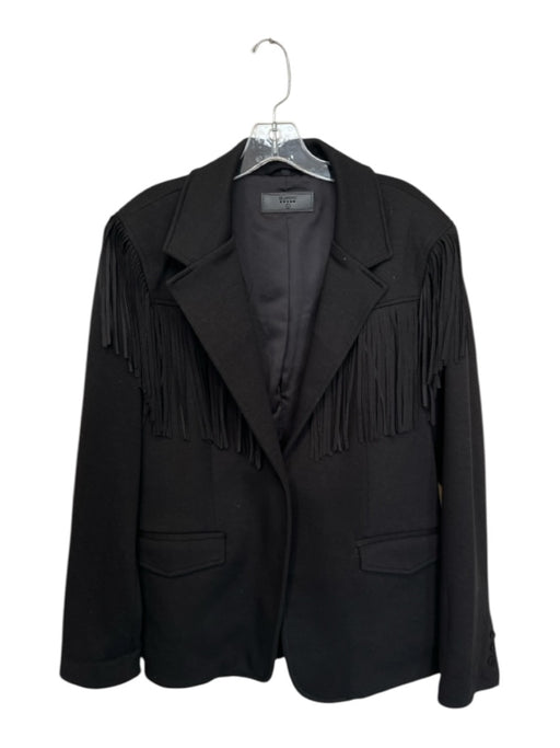 Blank NYC Size L Black Rayon Blend One Button Fringe Blazer Jacket Black / L