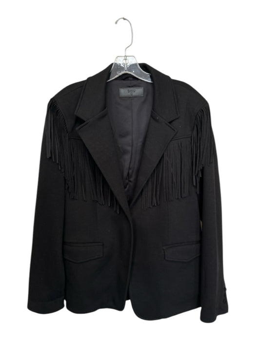 Blank NYC Size L Black Rayon Blend One Button Fringe Blazer Jacket Black / L