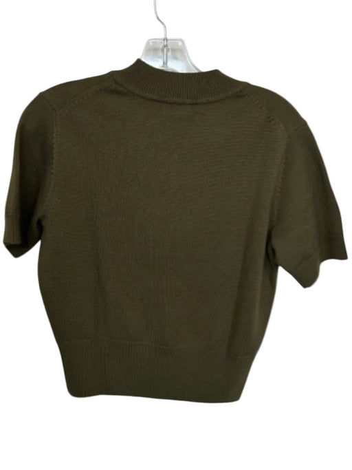 Staud Size L Olive Green Merino Wool Short Sleeve V Neck Elastic Waist Sweater Olive Green / L