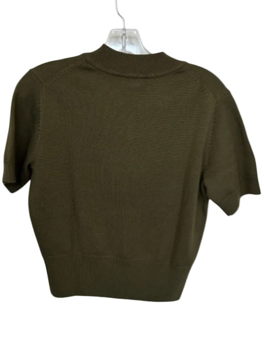 Staud Size L Olive Green Merino Wool Short Sleeve V Neck Elastic Waist Sweater Olive Green / L