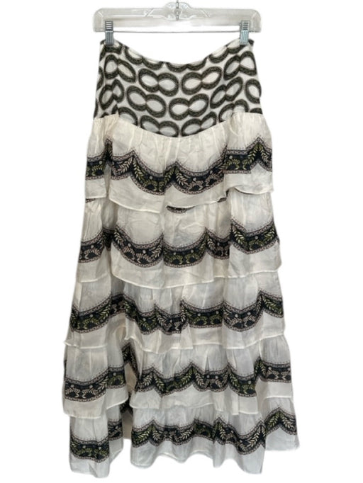 Marie Oliver Size S White, Peach & Green Viscose Back Zip Botanical Tiered Skirt White, Peach & Green / S