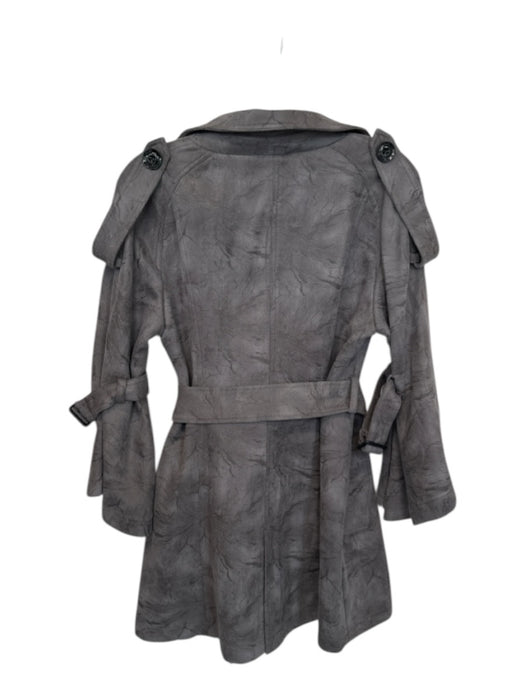 Jayley Size Est M Gray Vegan Leather Buttons Belted Trench Coat Gray / Est M