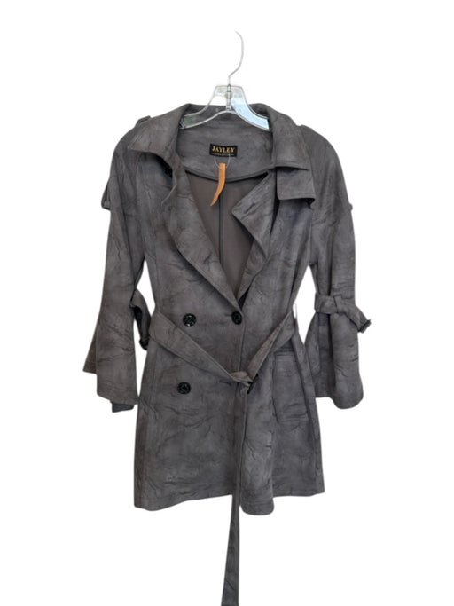 Jayley Size Est M Gray Vegan Leather Buttons Belted Trench Coat Gray / Est M