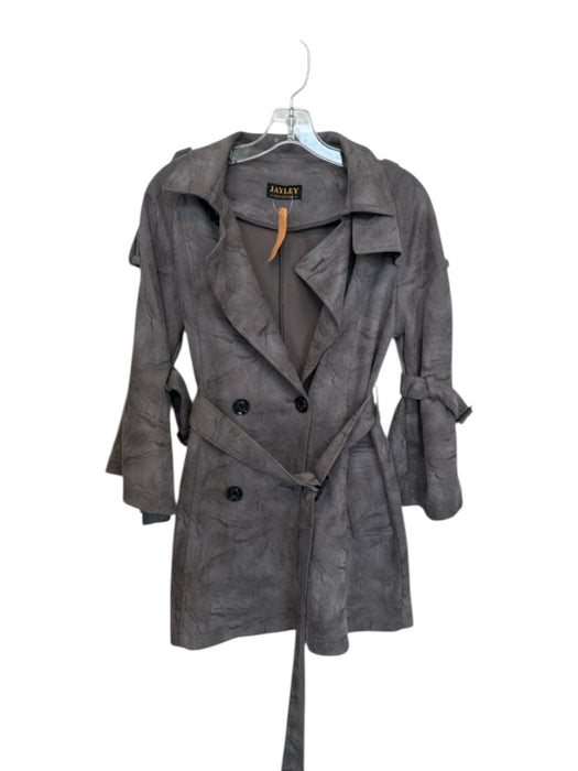 Jayley Size Est M Gray Vegan Leather Buttons Belted Trench Coat Gray / Est M