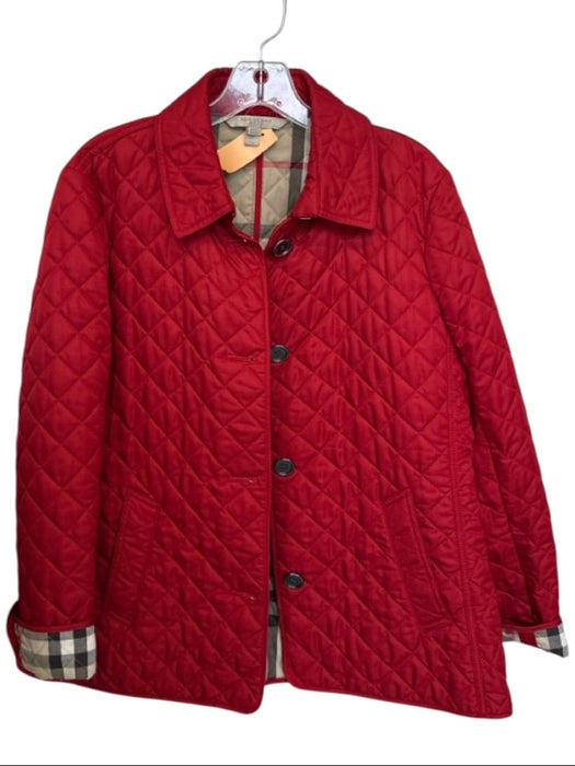 Burberry Brit Size XL Red & Tan Polyester Quilted Button Down Coat Red & Tan / XL