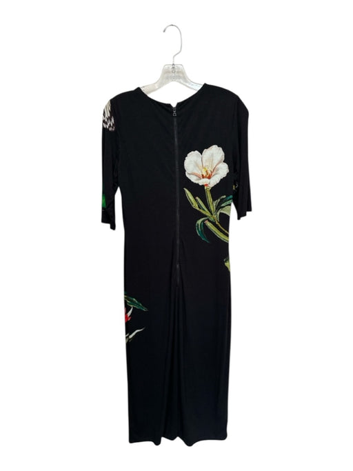 Alice & Olivia Size 8 Black & Yellow Viscose 3/4 Balloon Sleeve Botanical Dress Black & Yellow / 8