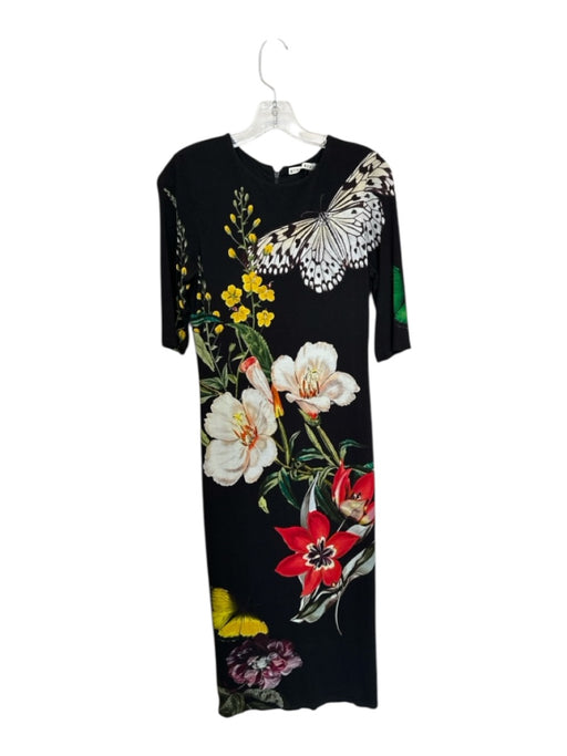 Alice & Olivia Size 8 Black & Yellow Viscose 3/4 Balloon Sleeve Botanical Dress Black & Yellow / 8