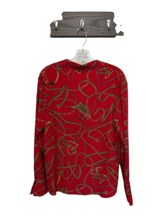 Catherine Gee Size M Red & Tan Silk Chains Buckle Long Sleeve Button Down Top Red & Tan / M