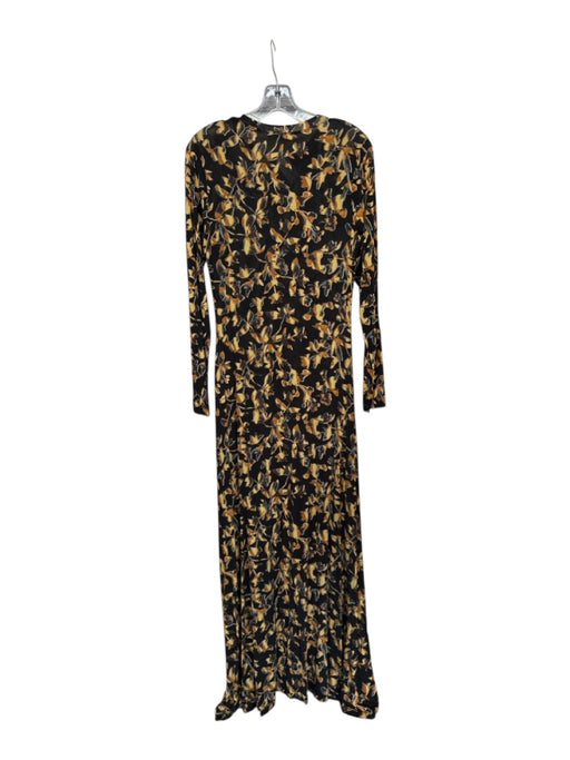 Ulla Johnson Size M Brown & Yellow Rayon Blend Long Sleeve Flowers Maxi Dress Brown & Yellow / M