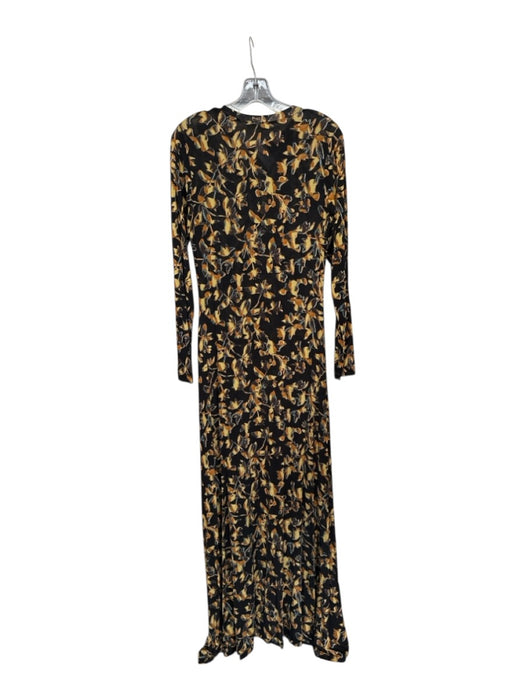 Ulla Johnson Size M Brown & Yellow Rayon Blend Long Sleeve Flowers Maxi Dress Brown & Yellow / M
