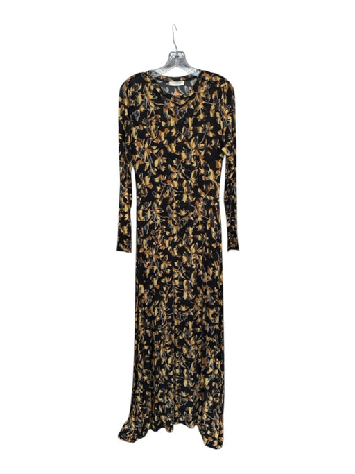 Ulla Johnson Size M Brown & Yellow Rayon Blend Long Sleeve Flowers Maxi Dress Brown & Yellow / M