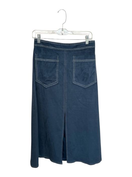 En Saison Size M Navy & white Vegan Suede Stitching Front Pockets Midi Skirt Navy & white / M