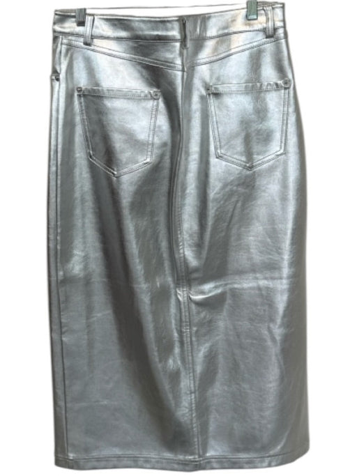 Staud Size 8 Silver Vegan Leather Metallic Slit Midi Skirt Silver / 8