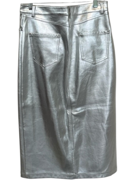 Staud Size 8 Silver Vegan Leather Metallic Slit Midi Skirt Silver / 8