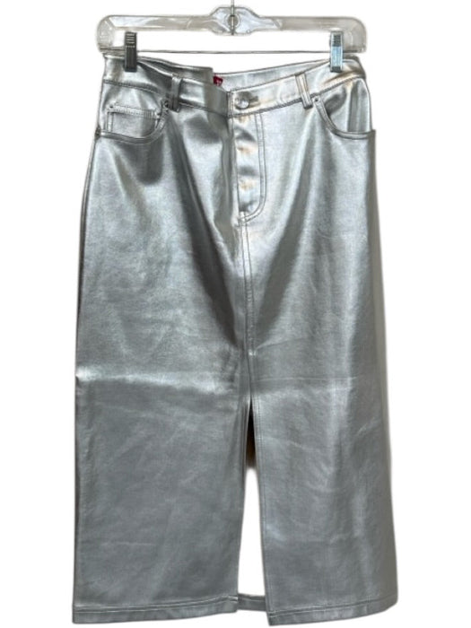 Staud Size 8 Silver Vegan Leather Metallic Slit Midi Skirt Silver / 8