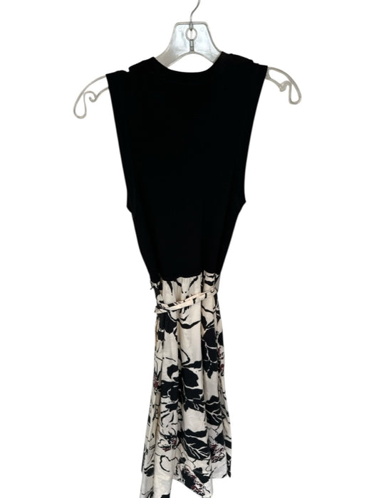 Tanya Taylor Size M Black & Cream Cotton Blend Sleeveless Floral Belted Dress Black & Cream / M