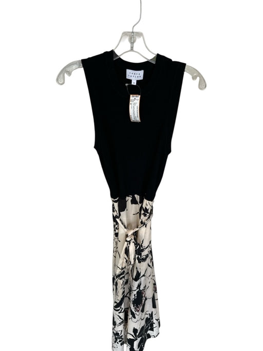 Tanya Taylor Size M Black & Cream Cotton Blend Sleeveless Floral Belted Dress Black & Cream / M