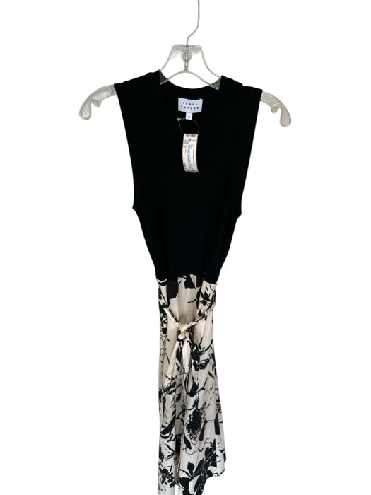 Tanya Taylor Size M Black & Cream Cotton Blend Sleeveless Floral Belted Dress Black & Cream / M