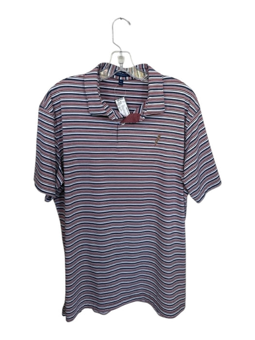 Peter Millar Size XL Maroon & Navy Polyester Blend Striped Golf Men's Polo Maroon & Navy / XL
