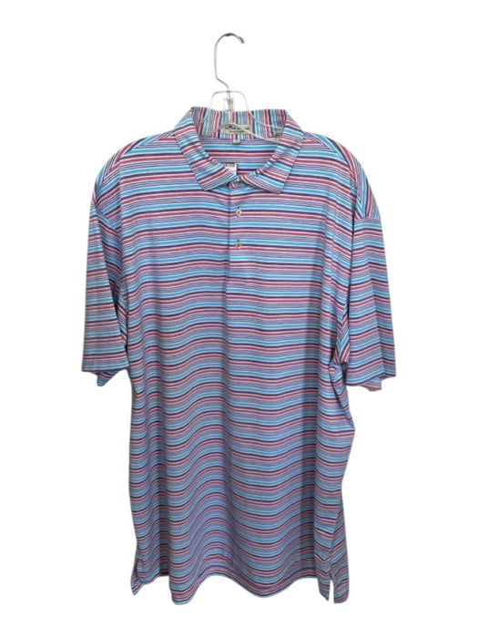 Peter Millar Size XL Purple & Blue Print Polyester Blend Striped Golf Men's Polo Purple & Blue Print / XL