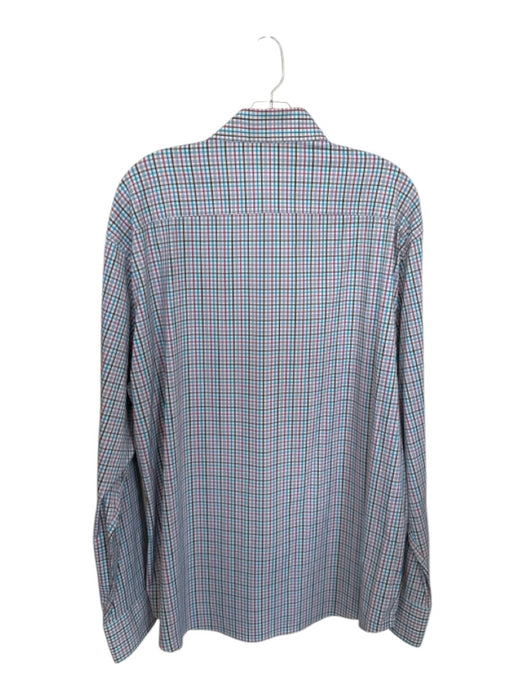 Peter Millar Size XL Purple & Blue Print Polyester Grid Button Down Men's Shirt Purple & Blue Print / XL