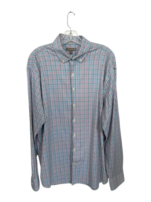 Peter Millar Size XL Purple & Blue Print Polyester Grid Button Down Men's Shirt Purple & Blue Print / XL