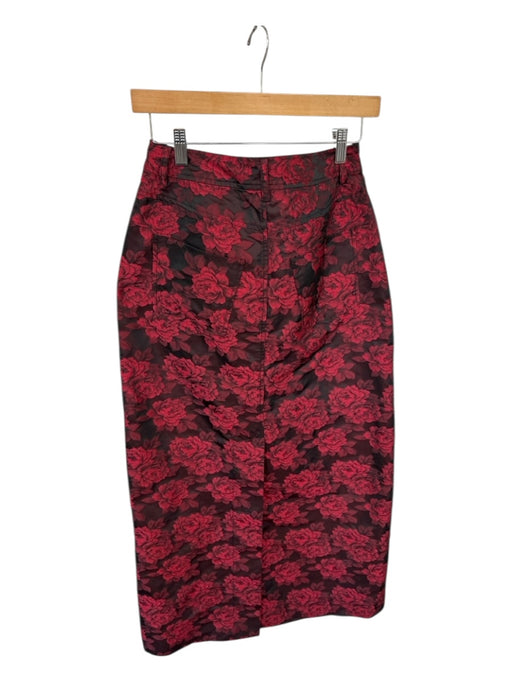 Ganni Size 38 Black & Red Polyester Blend jaquard Flowers Maxi Skirt Black & Red / 38