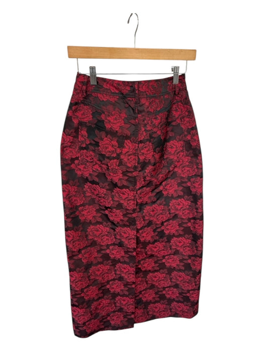 Ganni Size 38 Black & Red Polyester Blend jaquard Flowers Maxi Skirt Black & Red / 38