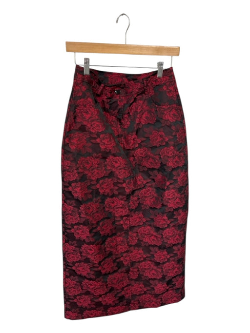 Ganni Size 38 Black & Red Polyester Blend jaquard Flowers Maxi Skirt Black & Red / 38