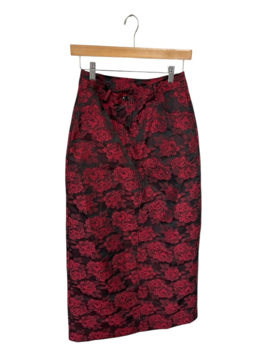 Ganni Size 38 Black & Red Polyester Blend jaquard Flowers Maxi Skirt Black & Red / 38