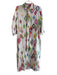 Vilagallo Size 40 White & Multi Linen Button Down Long Sleeve Collared Dress White & Multi / 40