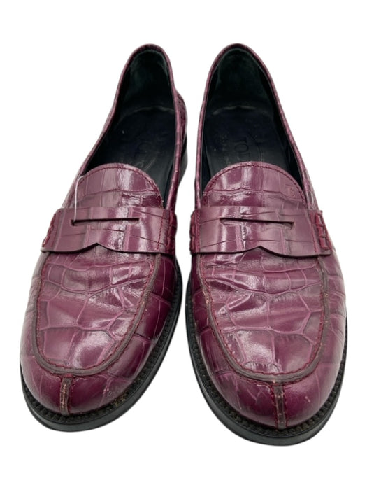 Tod's Shoe Size 40 Berry Purple Leather Croc Embossed Round Toe Penny Loafers Berry Purple / 40