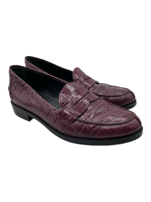 Tod's Shoe Size 40 Berry Purple Leather Croc Embossed Round Toe Penny Loafers Berry Purple / 40