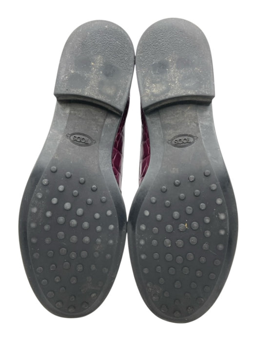 Tod's Shoe Size 40 Berry Purple Leather Croc Embossed Round Toe Penny Loafers Berry Purple / 40