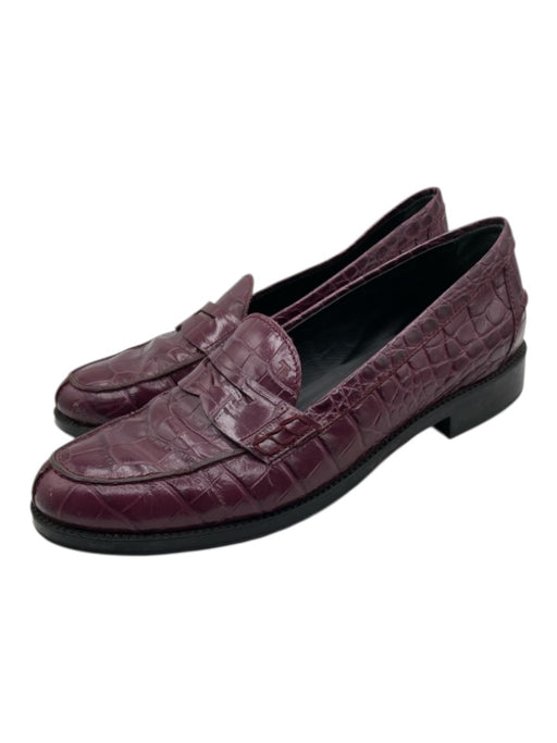 Tod's Shoe Size 40 Berry Purple Leather Croc Embossed Round Toe Penny Loafers Berry Purple / 40