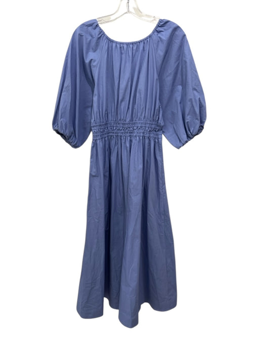 Marie Oliver Size Small Light Blue Cotton Short Puff Sleeve V Neck Midi Dress Light Blue / Small
