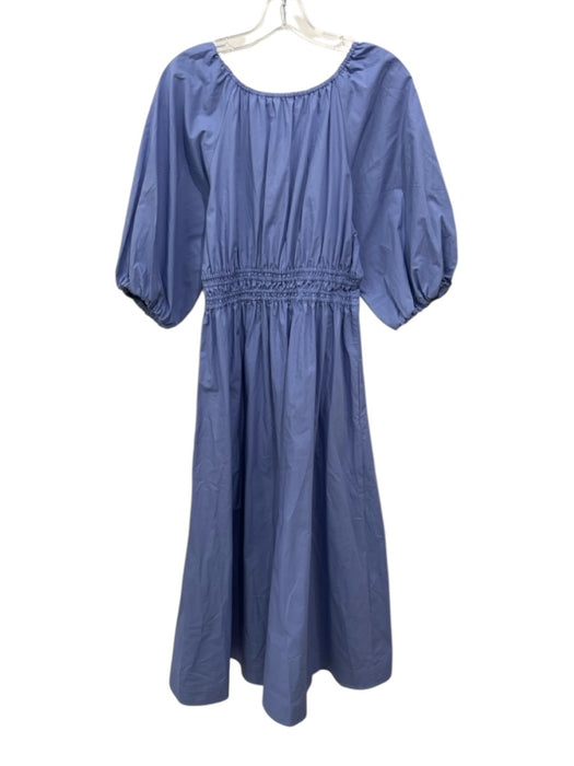 Marie Oliver Size Small Light Blue Cotton Short Puff Sleeve V Neck Midi Dress Light Blue / Small