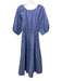 Marie Oliver Size Small Light Blue Cotton Short Puff Sleeve V Neck Midi Dress Light Blue / Small
