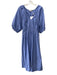 Marie Oliver Size Small Light Blue Cotton Short Puff Sleeve V Neck Midi Dress Light Blue / Small